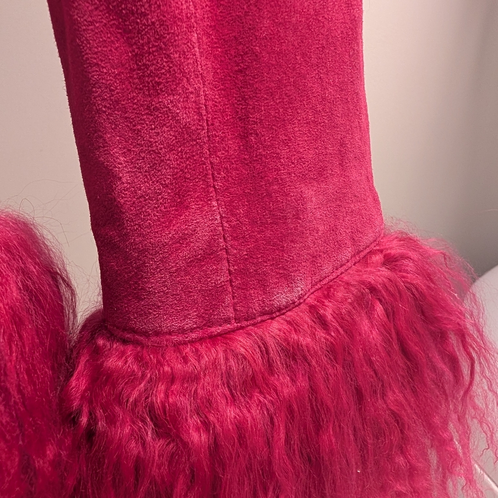 90s Danier Penny Lane Jacket - Pink Suede With Mongolian Wool Trim - Picture 13 of 13